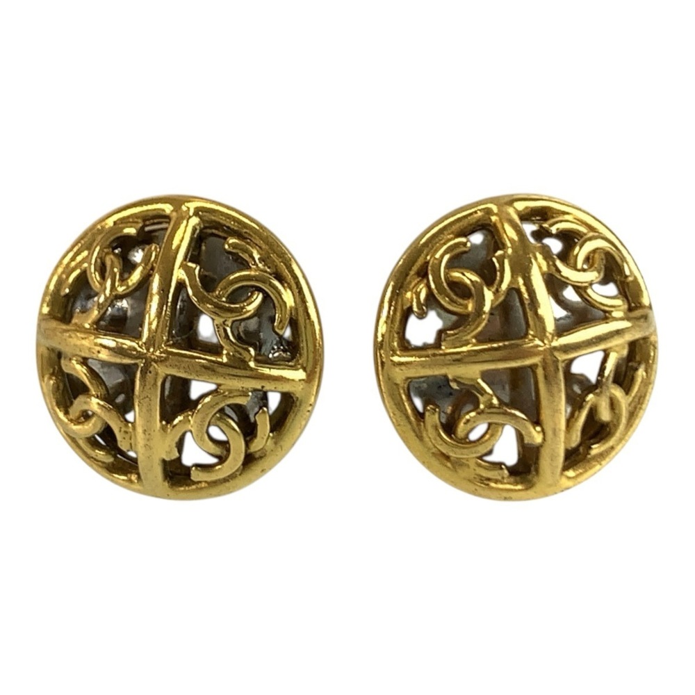 CHANEL Vintage Coco Mark Gold Plated Earrings, 93P Stamp, Women's